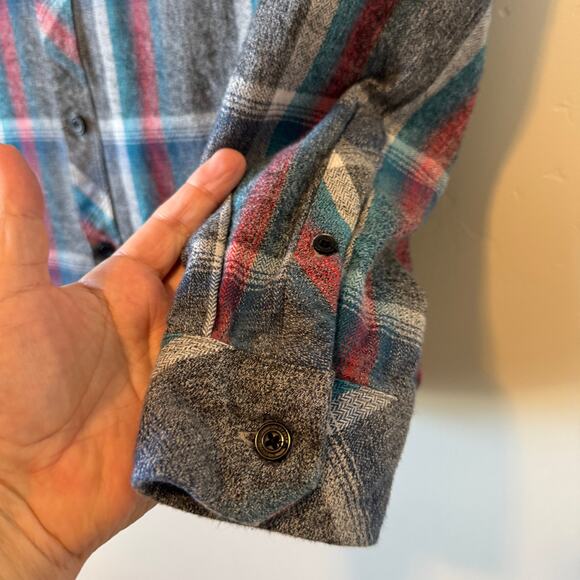 O'Neill Men's M Plaid Flannel Button Up Shirt Gray Blue Red Surf Skate Gorpcore - Picture 6 of 11